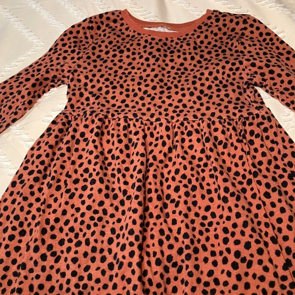 Old Navy Toddler 5T Rust Orange Black Spotted Long Sleeve Empire Waist Dress